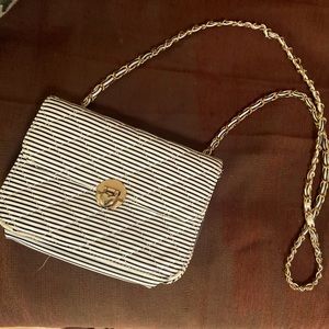 Street Level Striped Purse with Gold Heart Snap